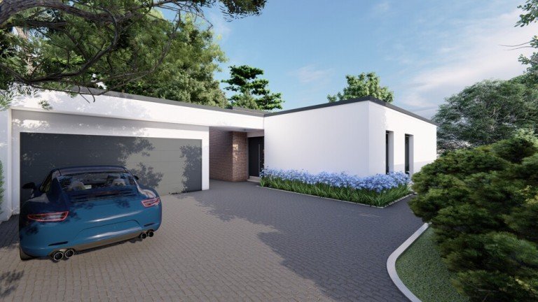 Haus 16 Vorgarten 4 Bensberg Villa Architektenvilla am Waldrand - Bauhausbungalow mit Dachterrasse, Doppelgarage und exklusiver Privatsph�re