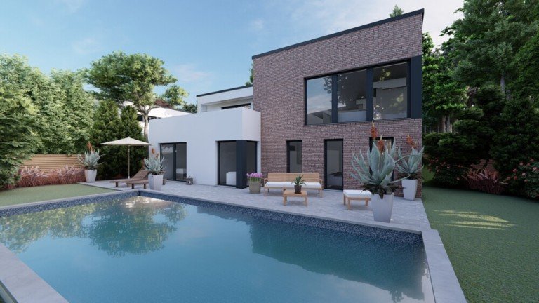 Haus 16 Garten 2 Bensberg Villa Architektenvilla am Waldrand - Bauhausbungalow mit Dachterrasse, Doppelgarage und exklusiver Privatsph�re