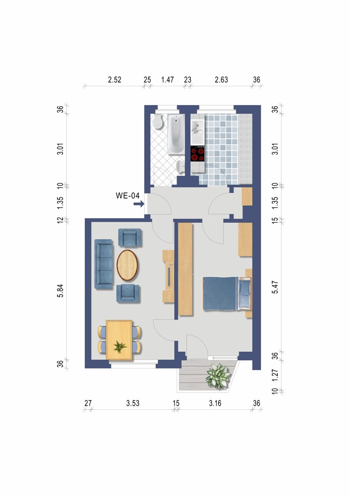 Grundriss WE 57 qm Etagenwohnung Remscheid / Lennep