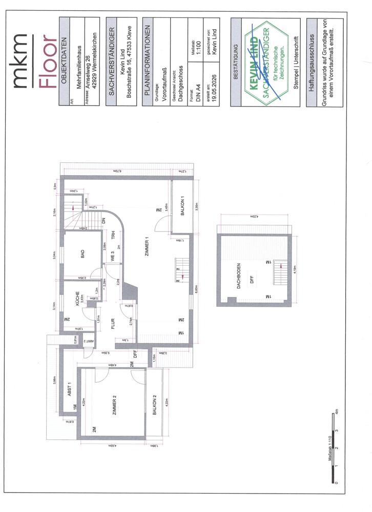 Grundriss Dachgeschoss Mehrfamilienhaus Wermelskirchen